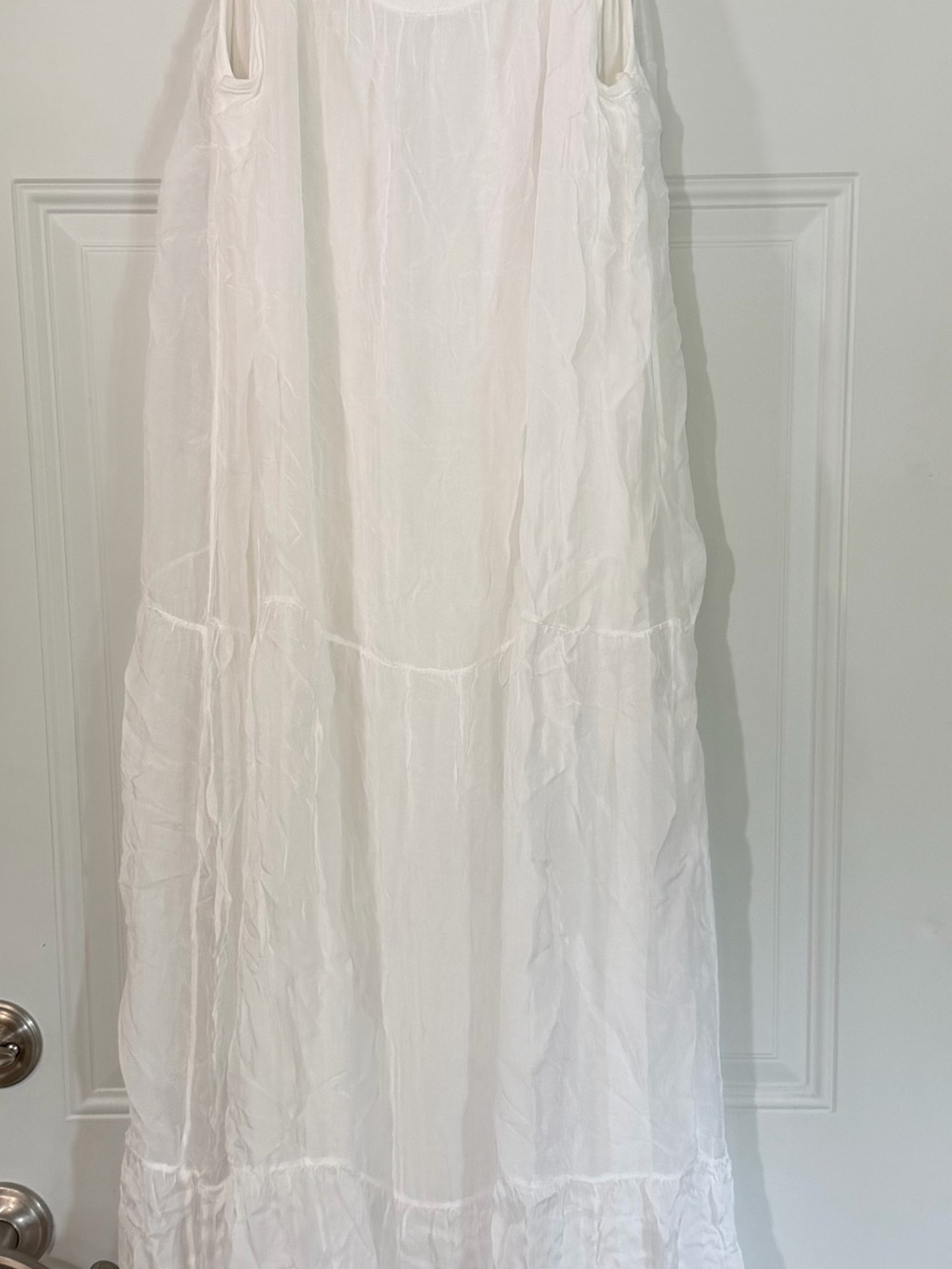 Bellambra Made in Italy White Silk Blend Tiered Maxi Dress Large Quiet Luxury